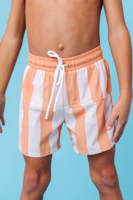 Tangerine Tide Stripes Swim Shorts