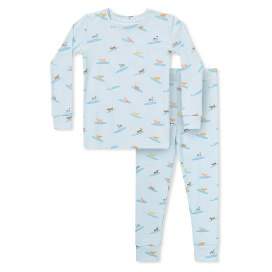 Blue Surfing Dogs Two-Piece Pajama Set