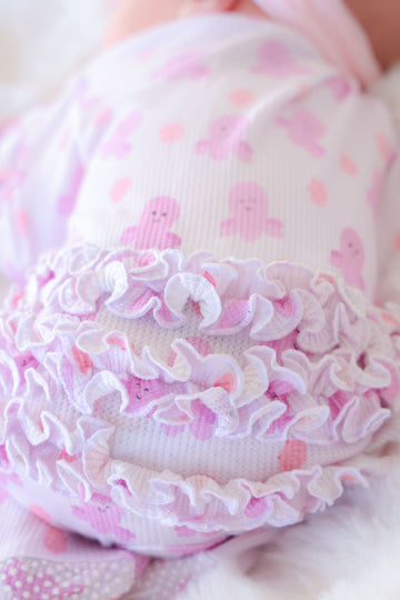 Bamboo Waffle Ruffle Zipper Footie- Sea Snuggles