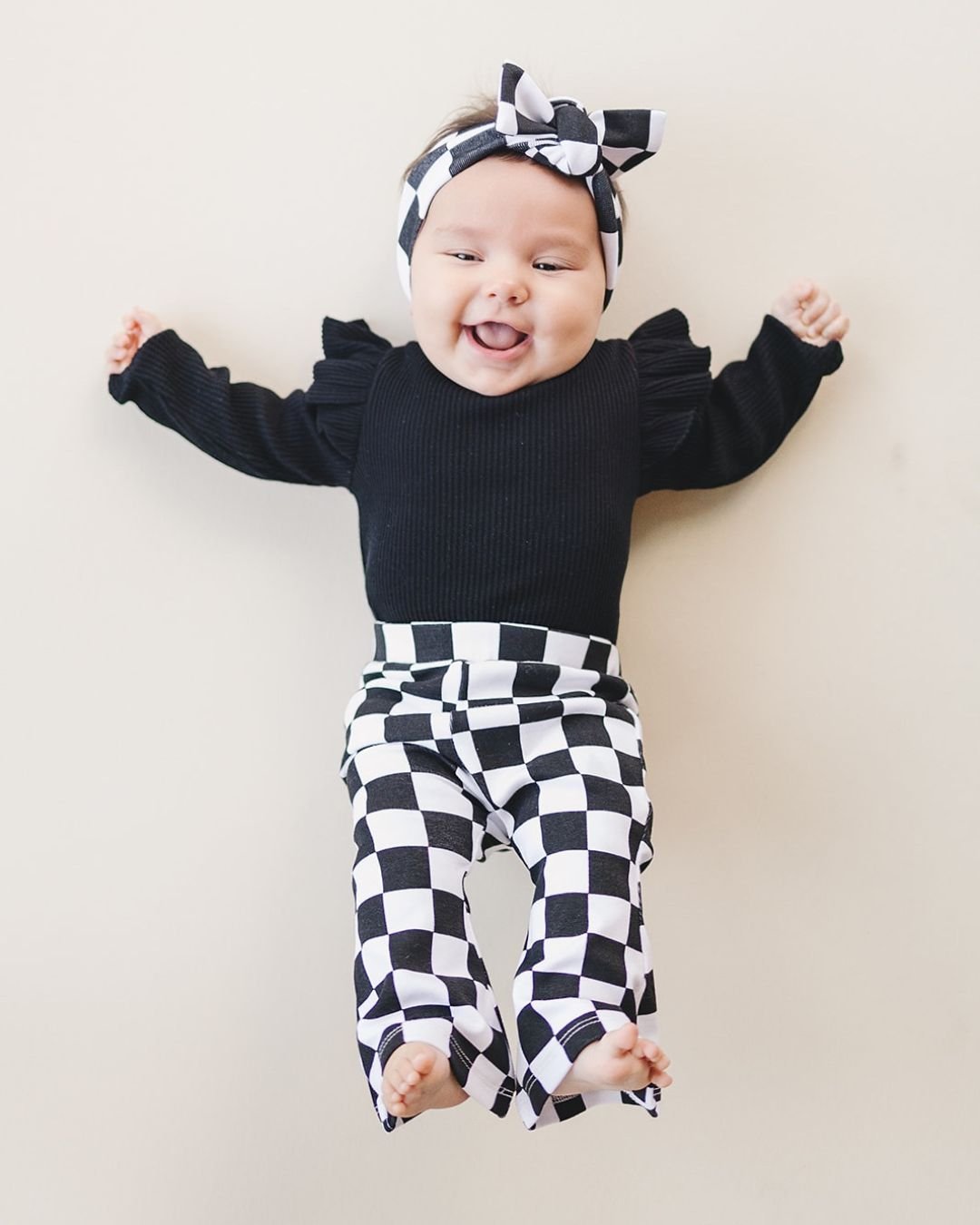 Checkered Flare Pants - Black