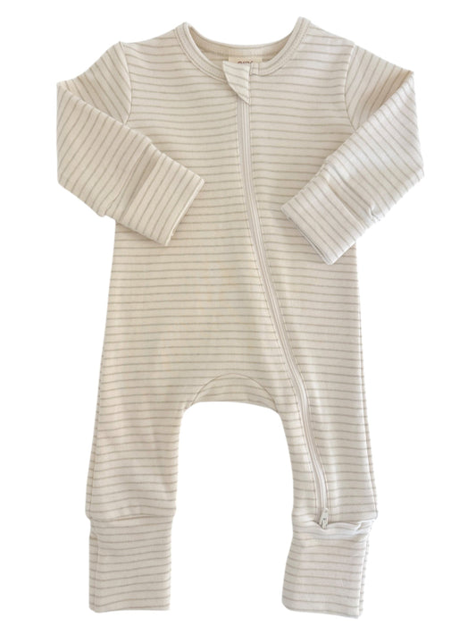 Sage Pencil Stripe - Organic 2-Way Zip Romper