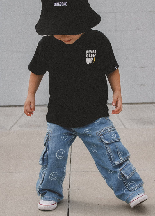 Smiley Face Baggy Jeans - Blue