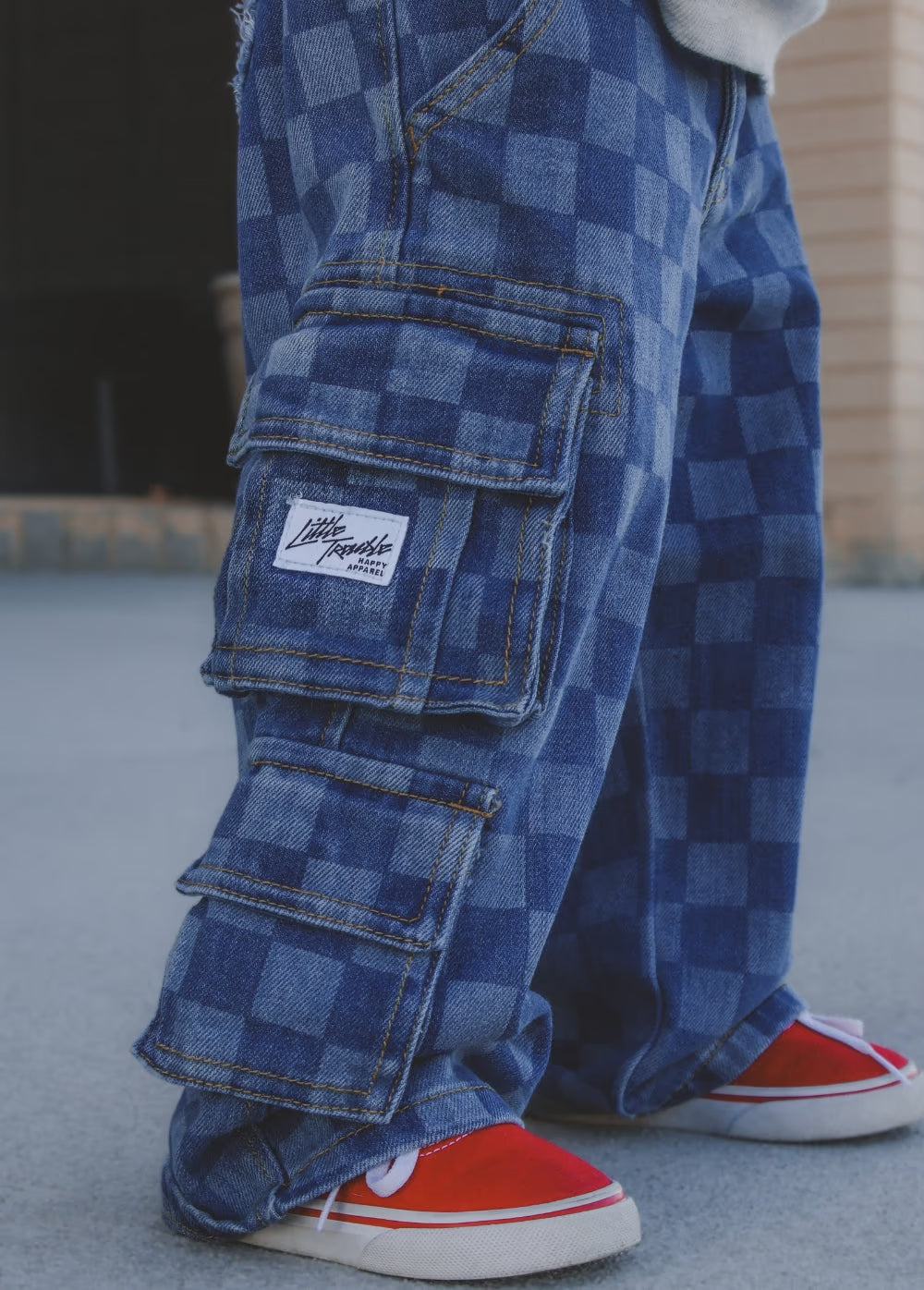 Checkered Baggy Blue Jeans