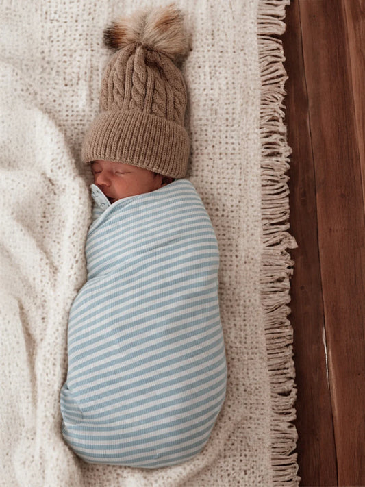 Dusty Blue Stripe Ribbed Swaddle