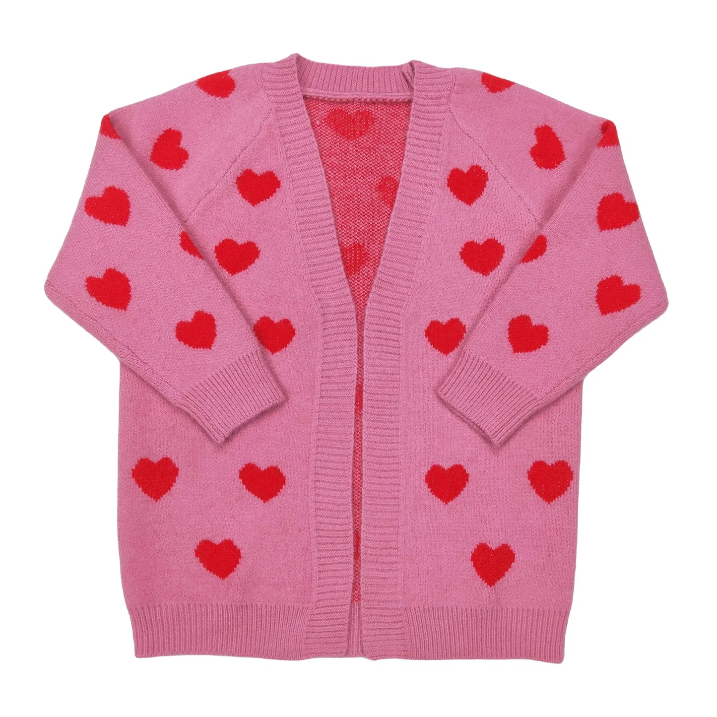 Pink + Red Heart Cardigan