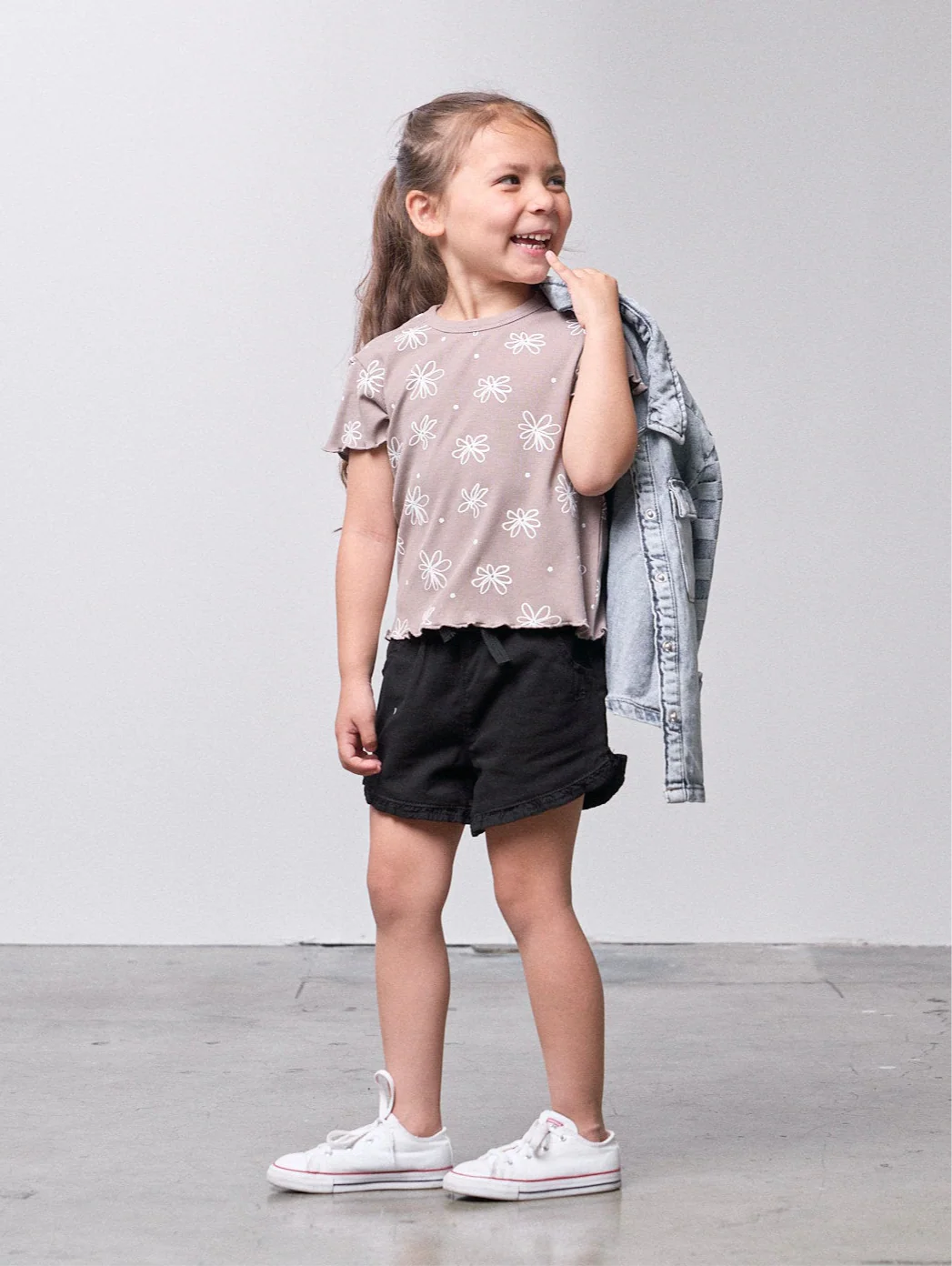 Ruffle Cotton Twill Short - Black
