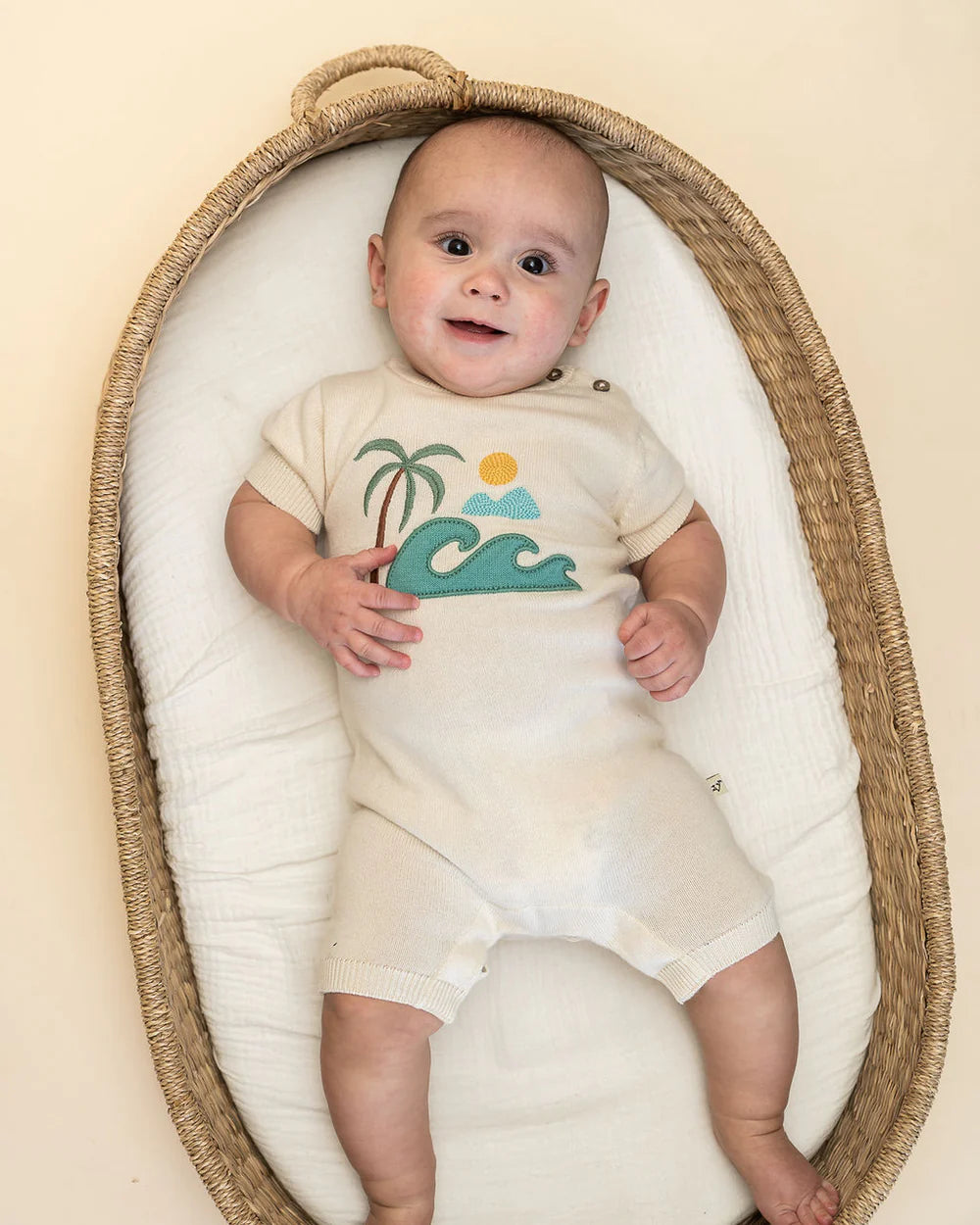 Beach Embroidered Baby Knit Romper (Organic Cotton)