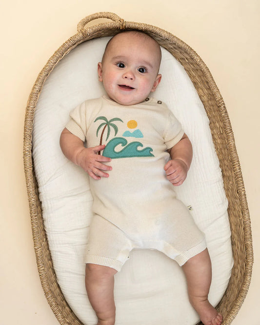 Beach Embroidered Baby Knit Romper (Organic Cotton)