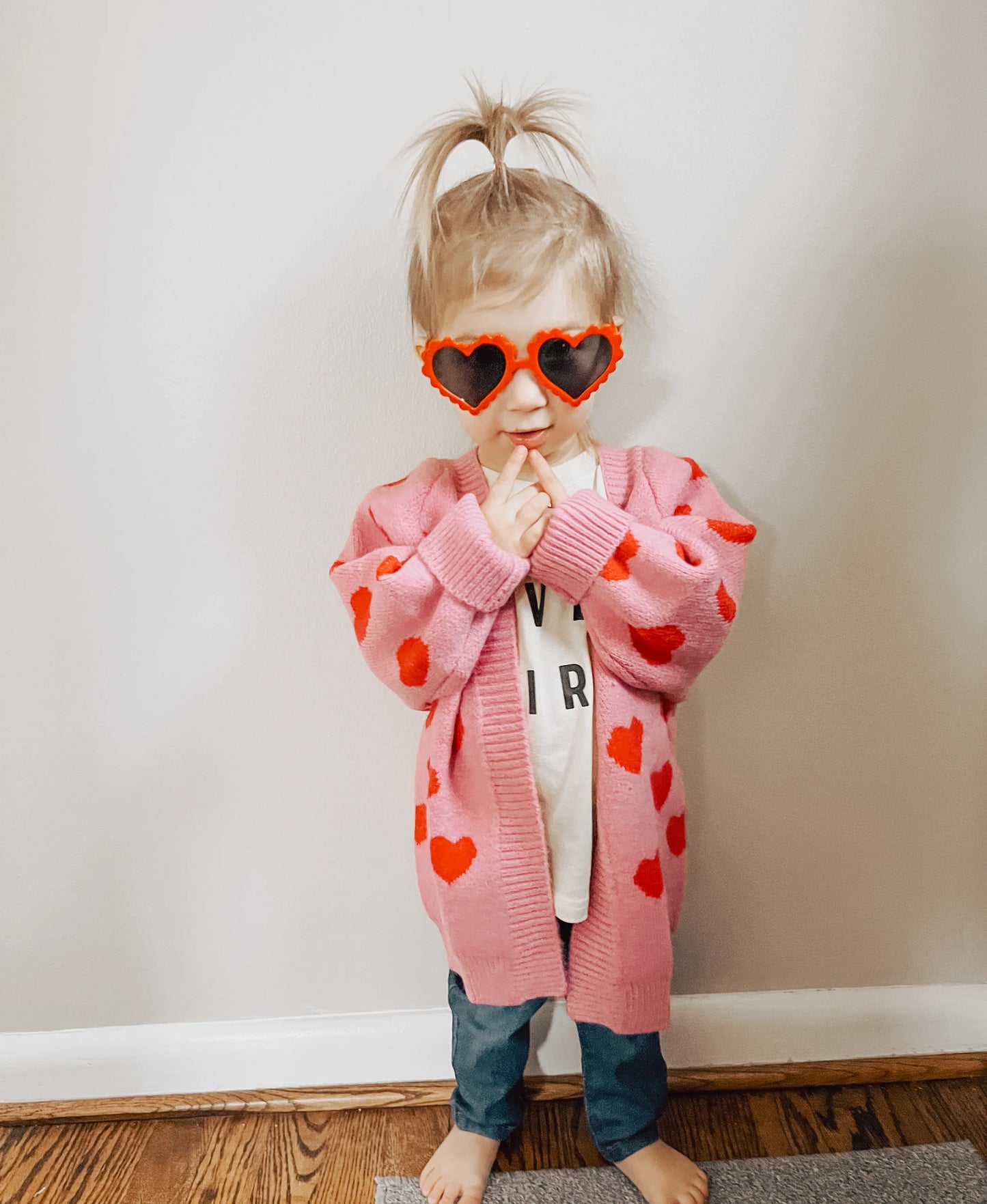 Pink + Red Heart Cardigan