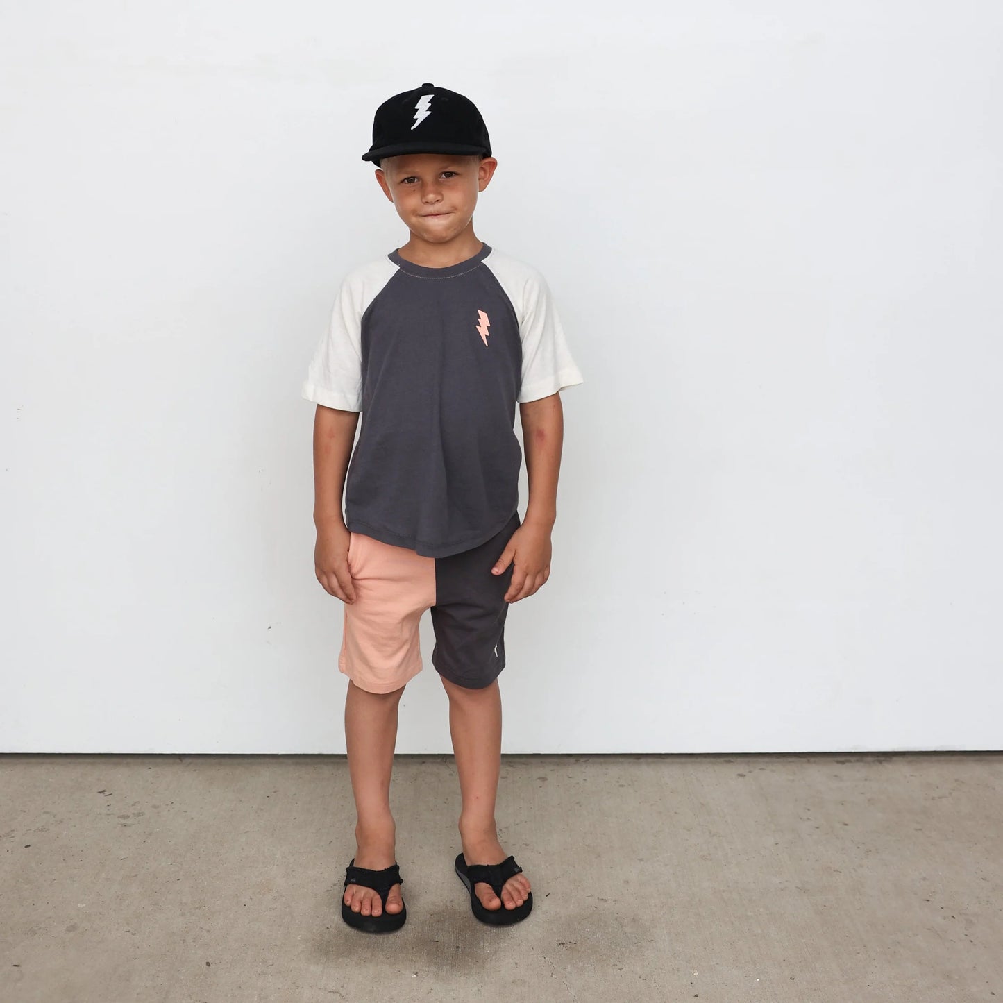 Bolt Color Block Raglan Tee - Coral