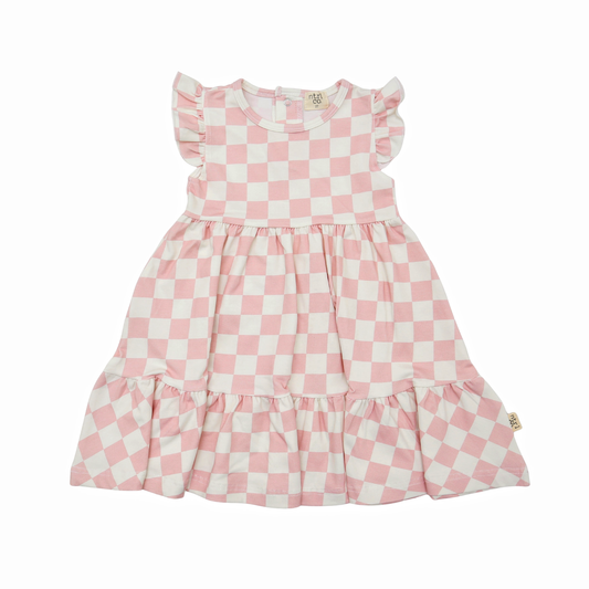 Barefoot Breeze Ruffle Sleeve Dress - Coastal Check