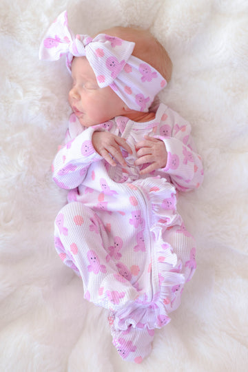 Bamboo Waffle Ruffle Zipper Footie- Sea Snuggles