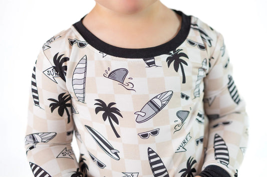 Checkered Surfboards Two Piece Bamboo Pajama Set