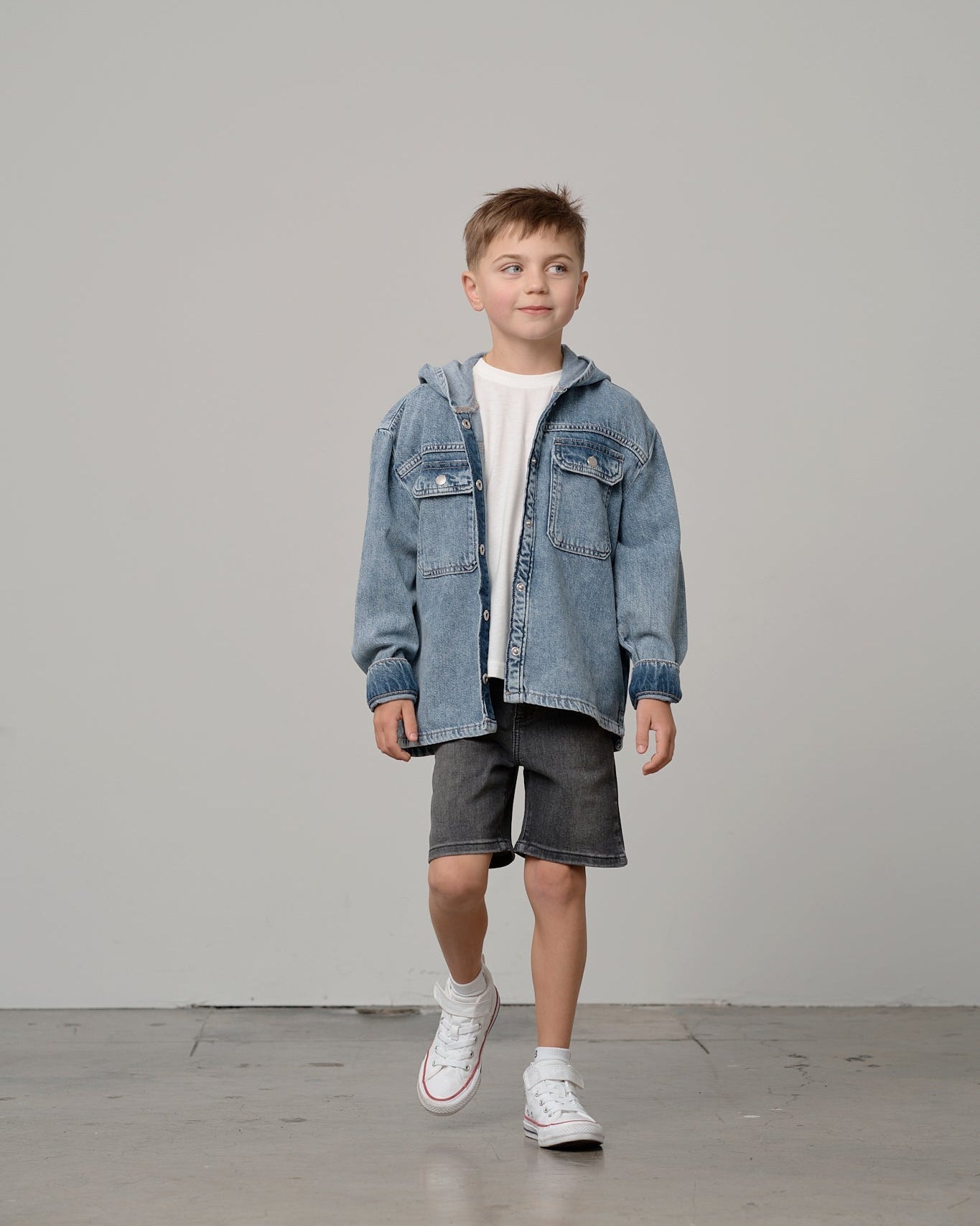 Straight Denim Shorts- Black