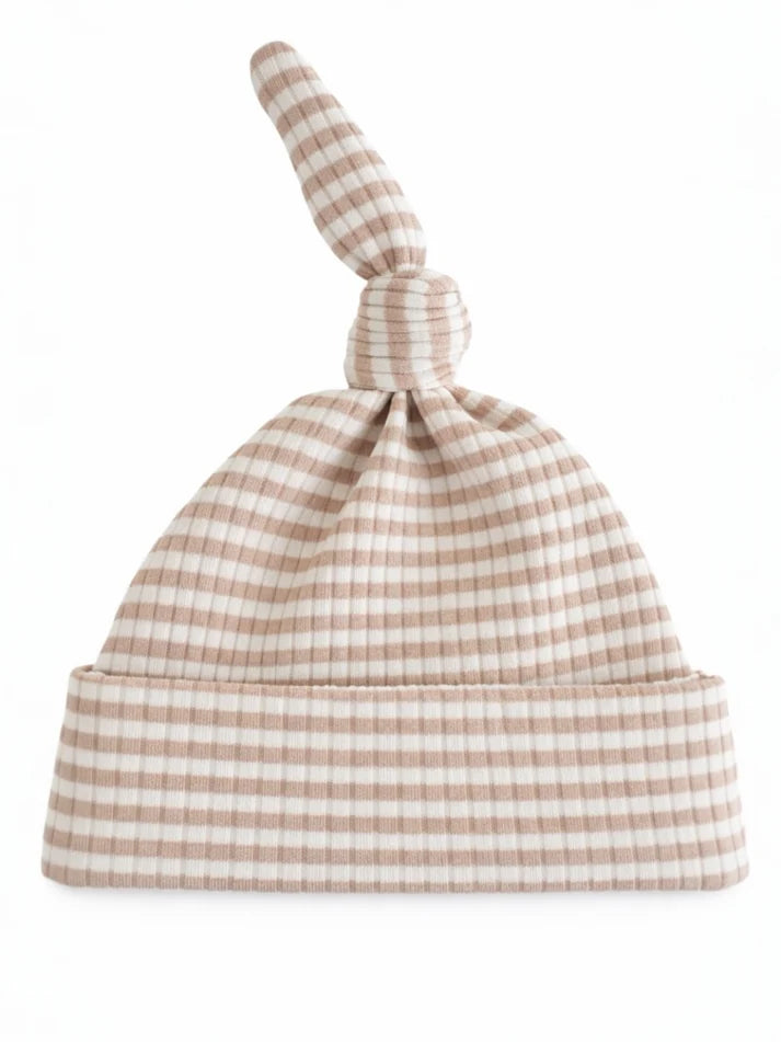Tan Stripe Ribbed Beanie