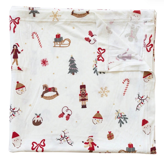 Merry and Bright Ribbed Bamboo Swaddle