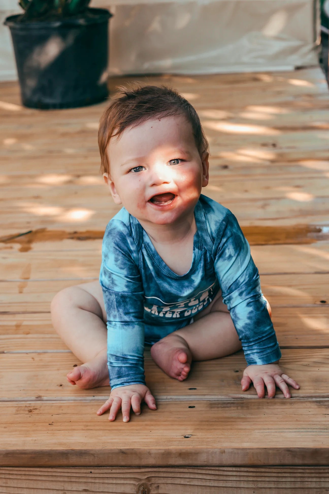 Little Surfer Dude Dark Blue Tie Dye Long Sleeve Bamboo Onesie