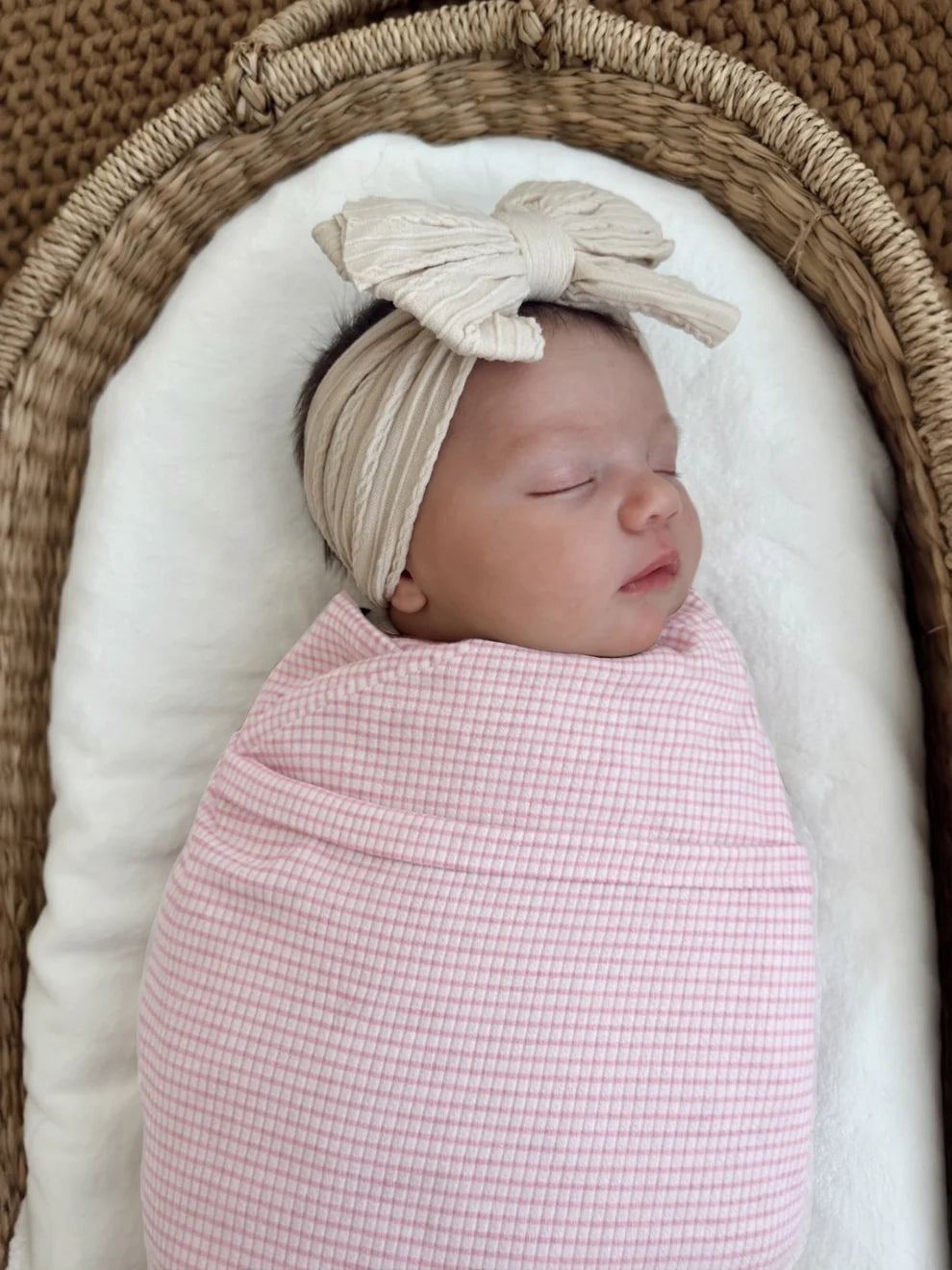 Pink Stripe Ribbed Swaddle