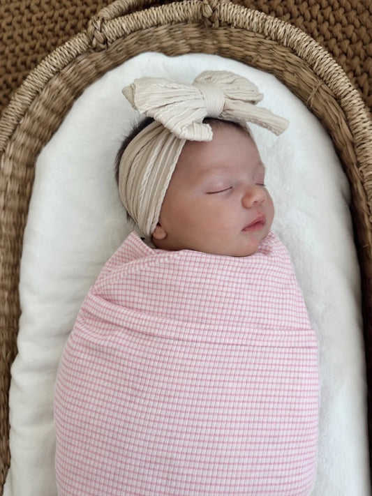 Pink Stripe Ribbed Swaddle