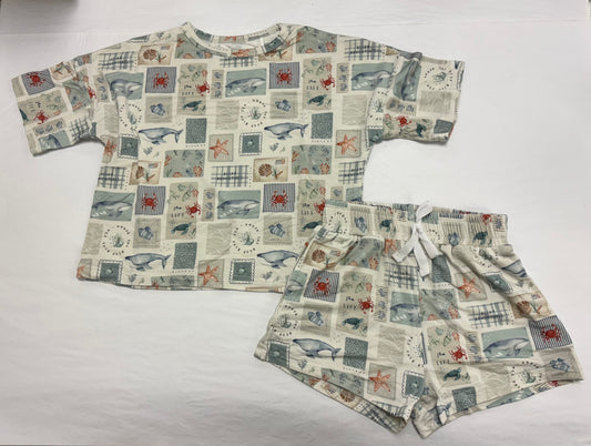 Bamboo Boxy Tee & Short Sea Life Set