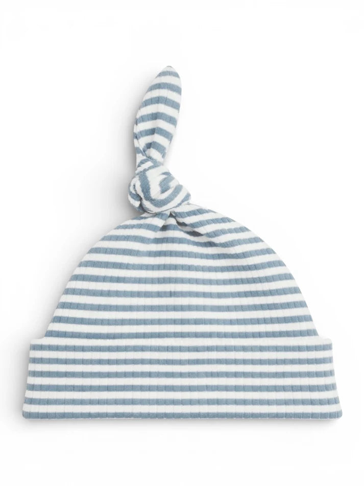 Dusty Blue Stripe Ribbed Beanie