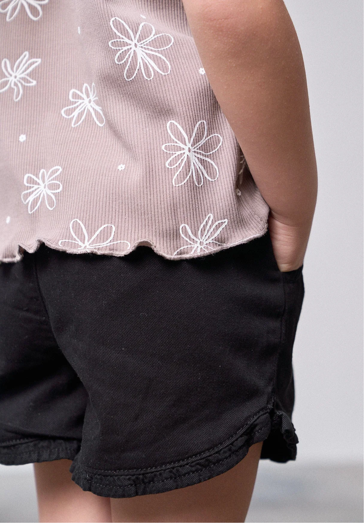 Ruffle Cotton Twill Short - Black