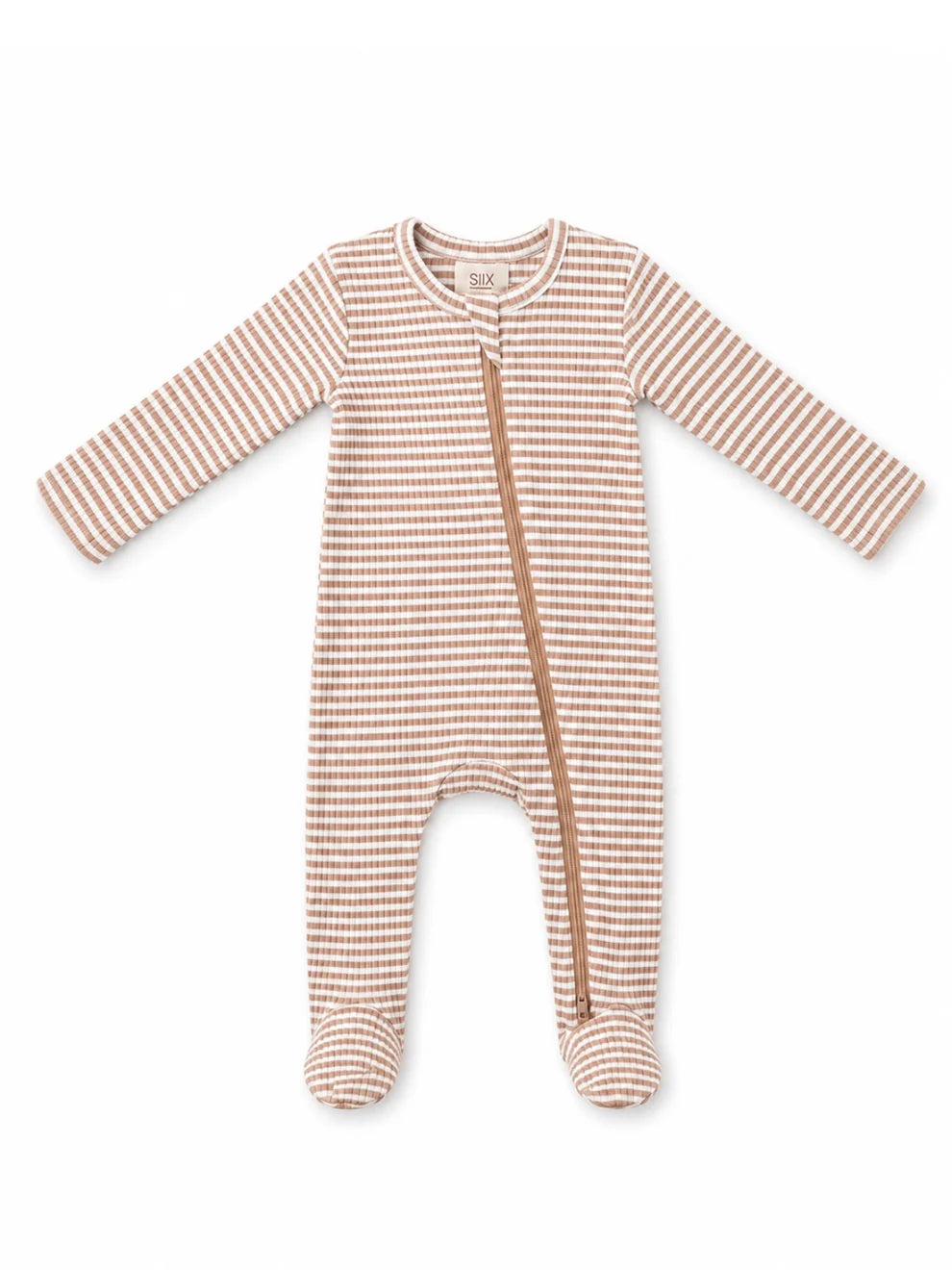 Tan Stripe / Ribbed 2-Way Zip Footie