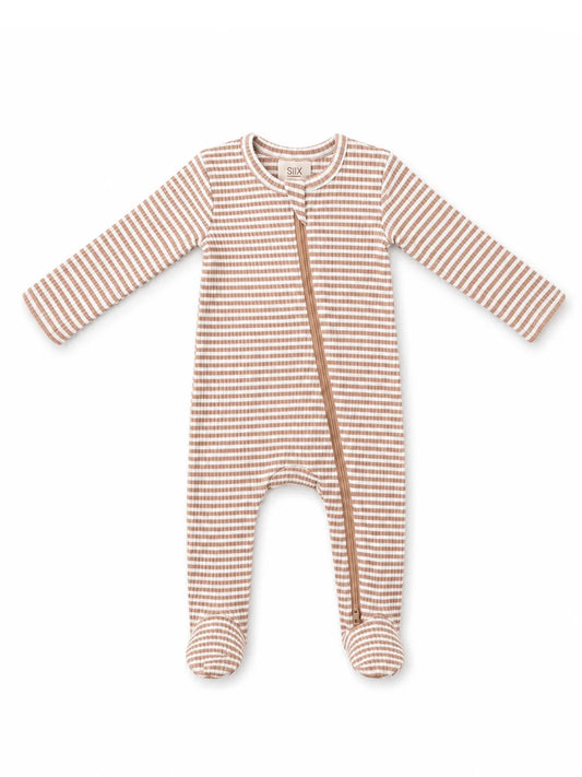 Tan Stripe / Ribbed 2-Way Zip Footie