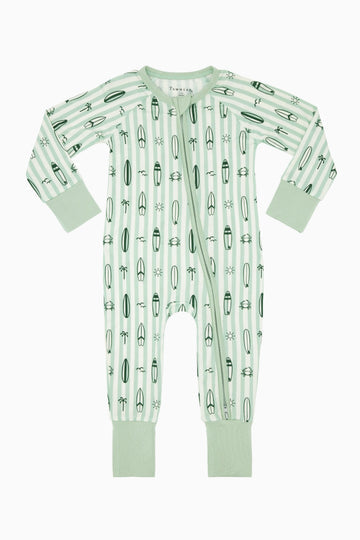 Green Surf’s Up Zipper Romper