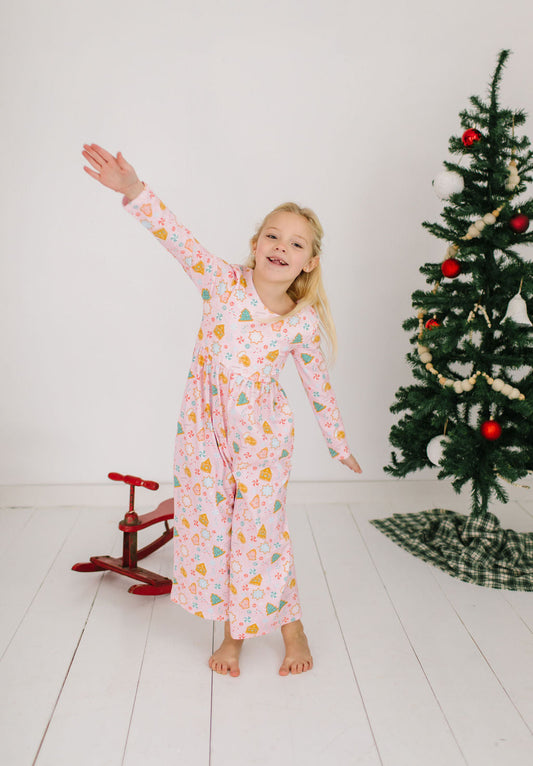 Long Sleeve Leggy Romper in Christmas Cookies