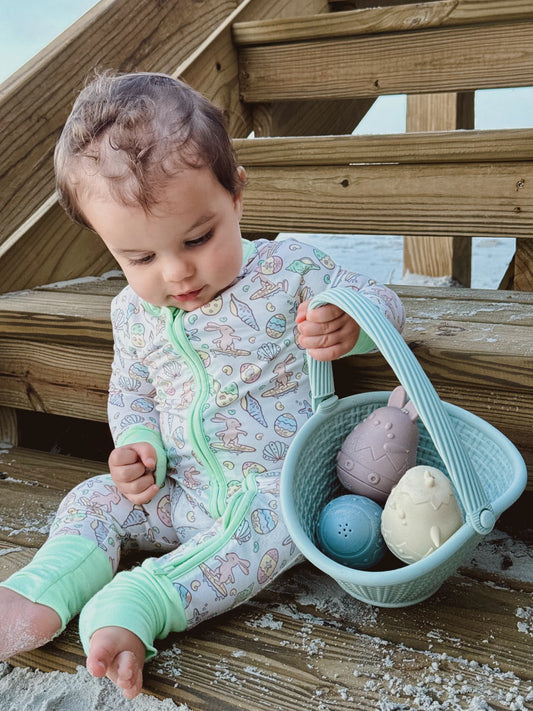 Surfing Bunnies Easter Zip Romper Pajamas