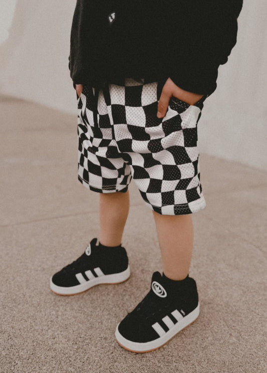 Black Wavy Checker Basketball Shorts