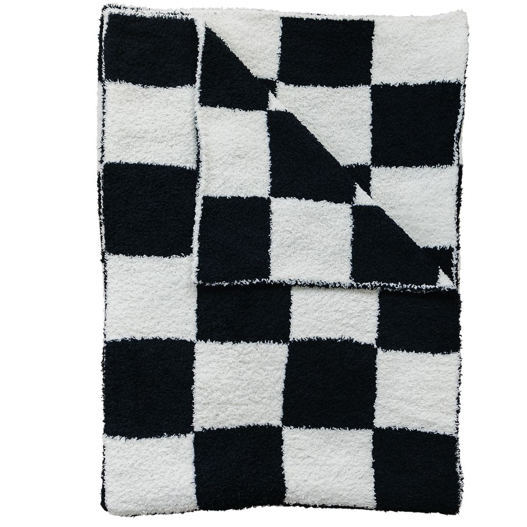 Black + White Checkered Plush Baby Blanket (30x40)