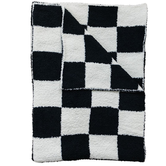 Black + White Checkered Plush Baby Blanket (30x40)