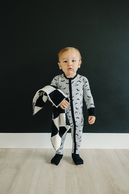 Black + White Checkered Plush Blanket Lovey (15x20)