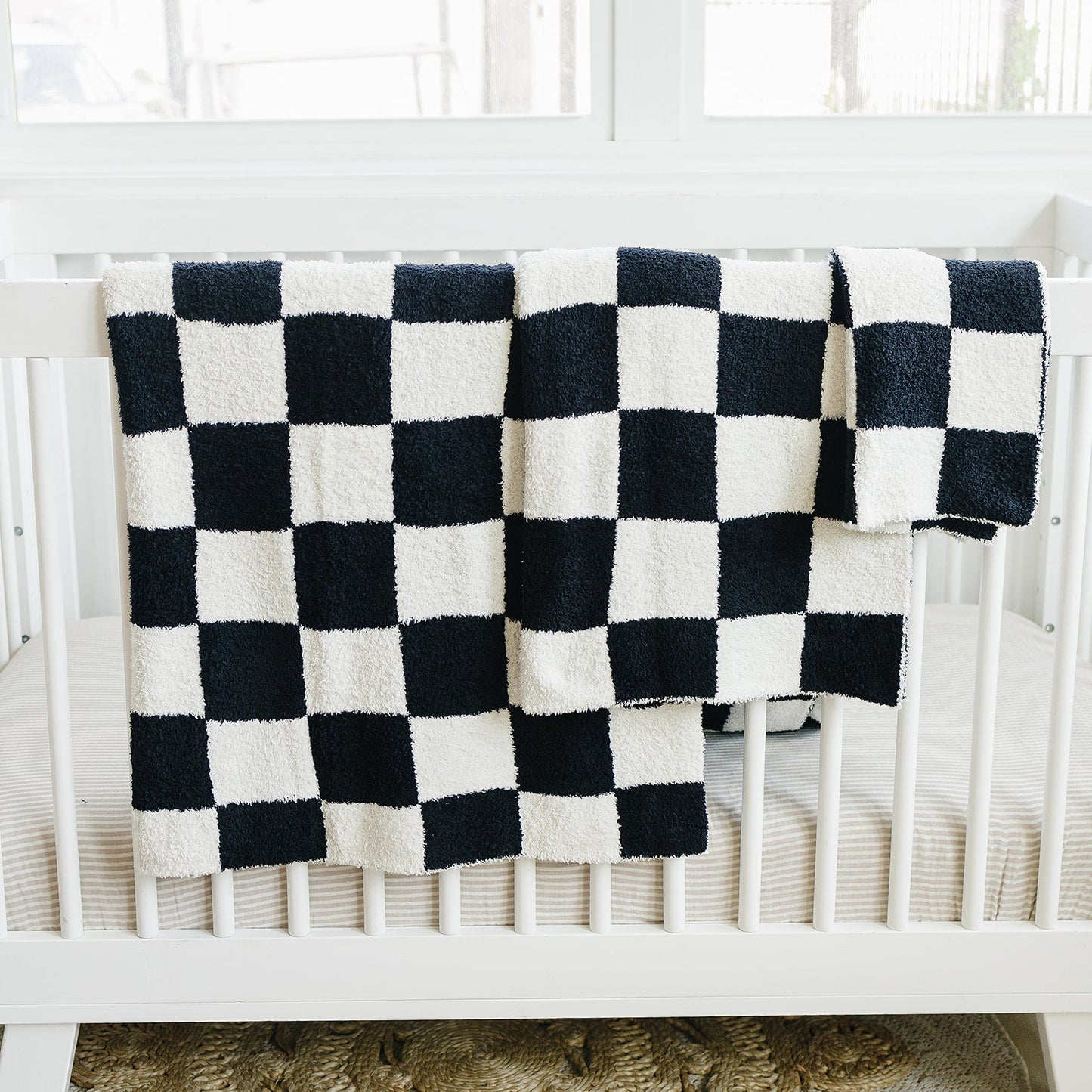 Black + White Checkered Plush Baby Blanket (30x40)