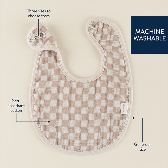 Muslin Bibs - 3 Pack Taupe Checkerboard
