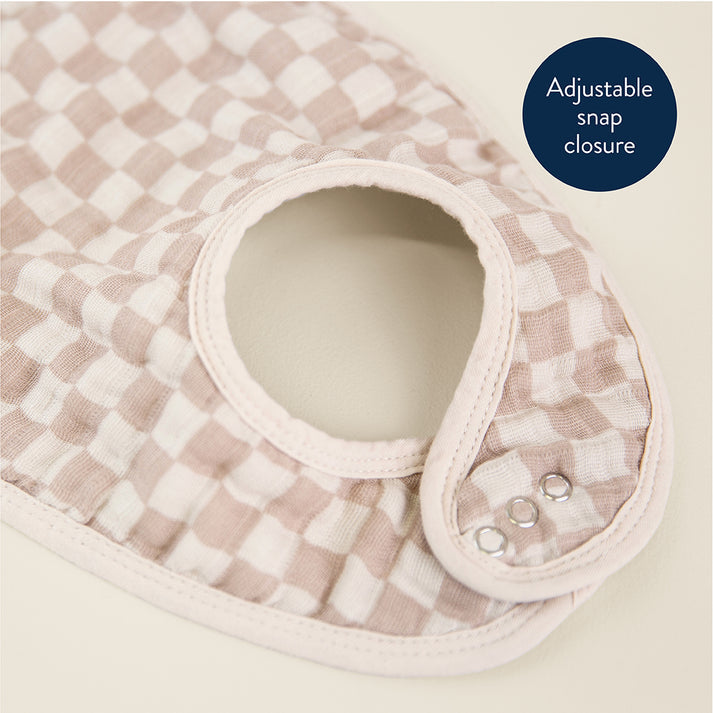 Muslin Bibs - 3 Pack Taupe Checkerboard