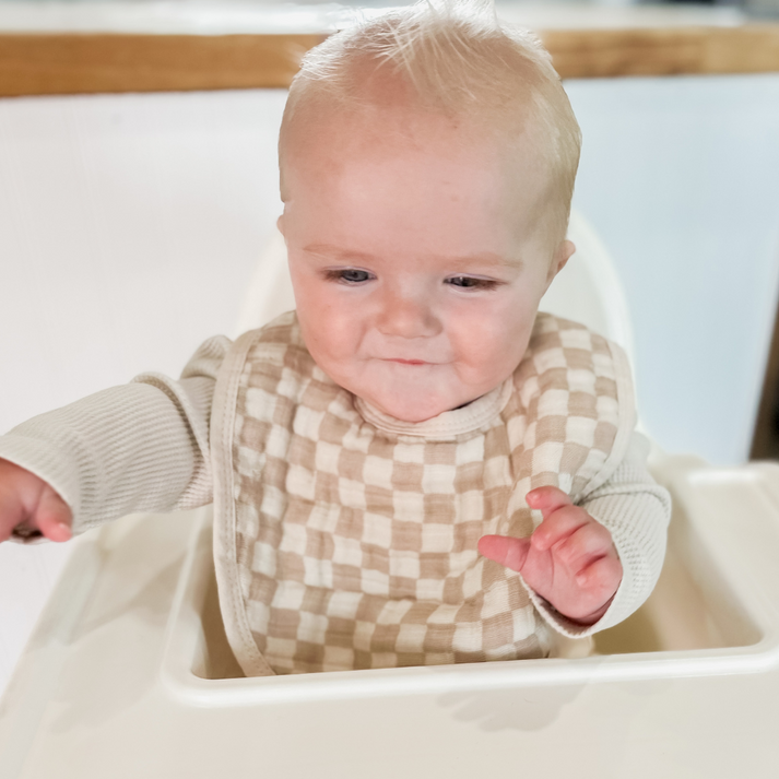 Muslin Bibs - 3 Pack Taupe Checkerboard