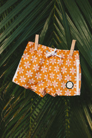 Retro Orange Floral Swim Trunks