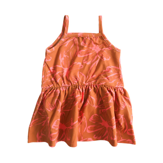 Little Surfer Girl Brown + Pink Tropical Dress