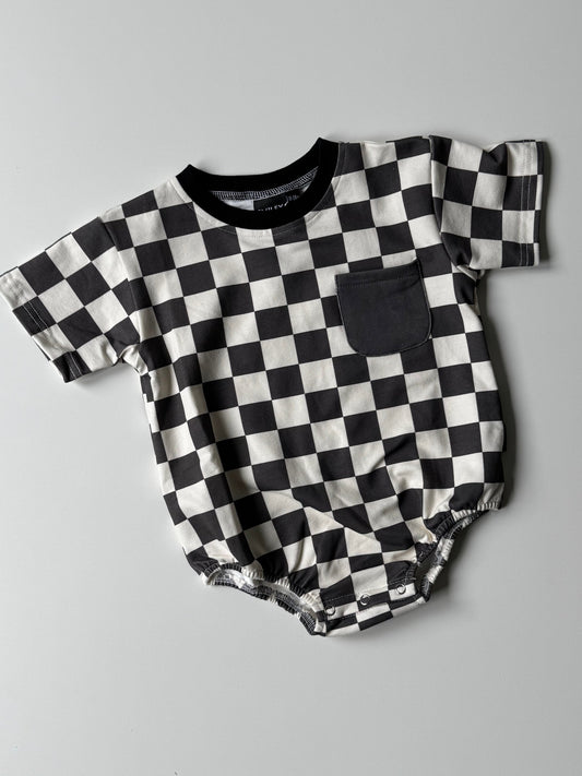 Checkered Color Block Romper