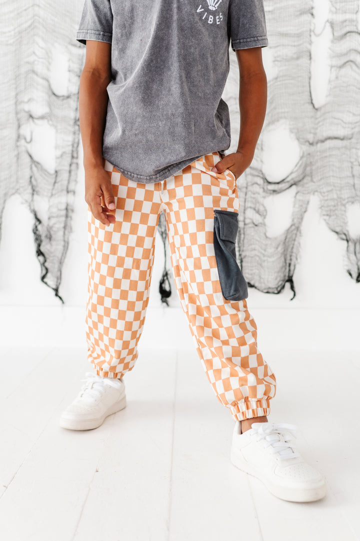 Taupe Check Cargo Joggers