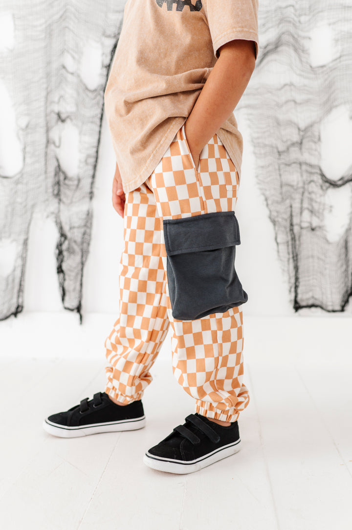 Taupe Check Cargo Joggers