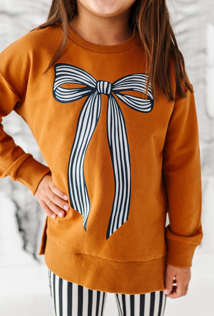 Striped Bow Side-Split Sweatshirt