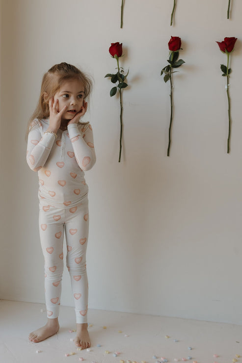 Bamboo Two Piece Pajamas - Love Note - Grey