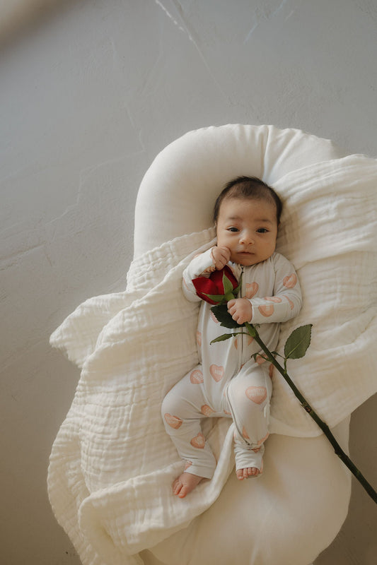 Bamboo Zip Pajamas - Love Notes - Grey