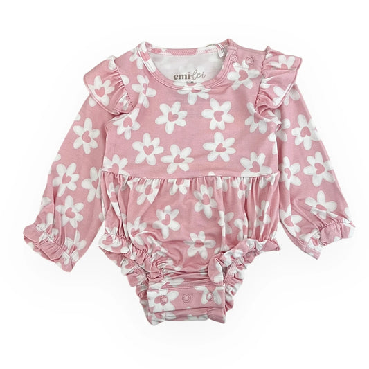Bamboo Ruffle Bubble Romper - Floral Hearts