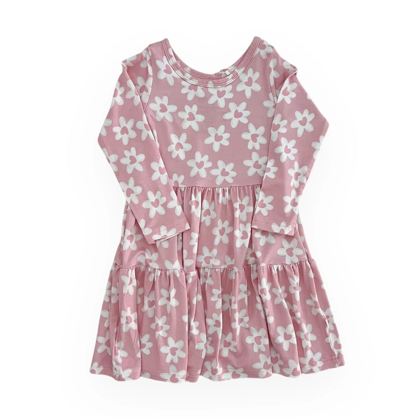 Bamboo Long Sleeve Twirl Dress - Floral Hearts