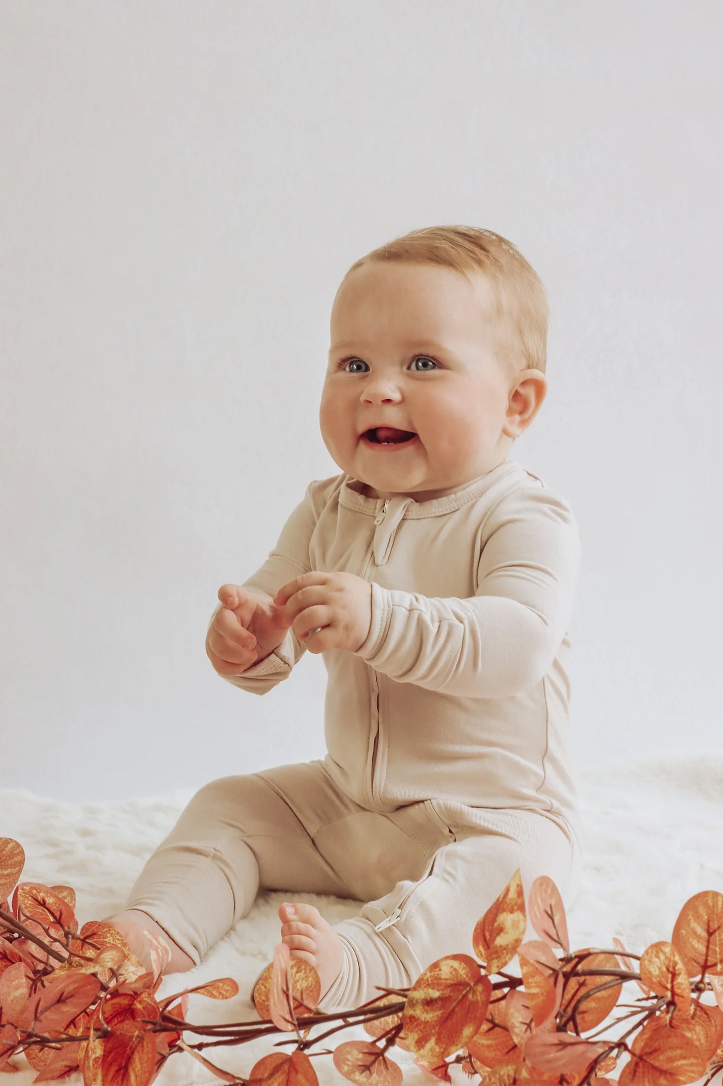 Bamboo Zipper Onesie - Oat Beige
